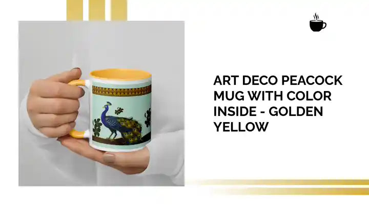 Art Deco Peacock Mug with Color Inside - Golden Yellow by@Outfy