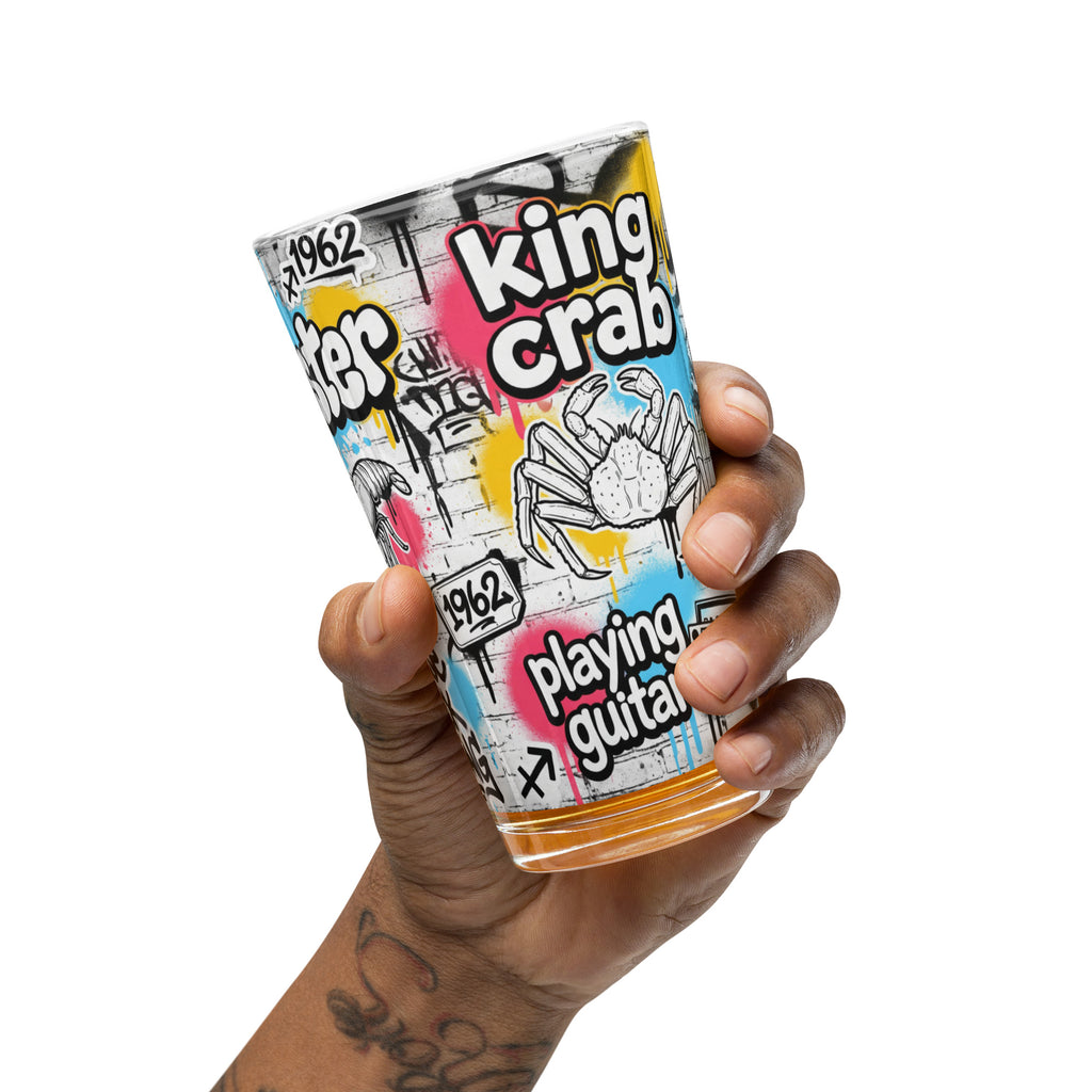 Personalized graffiti art shaker pint glass - 16 oz — custom design example with sushi, lobster and king crab