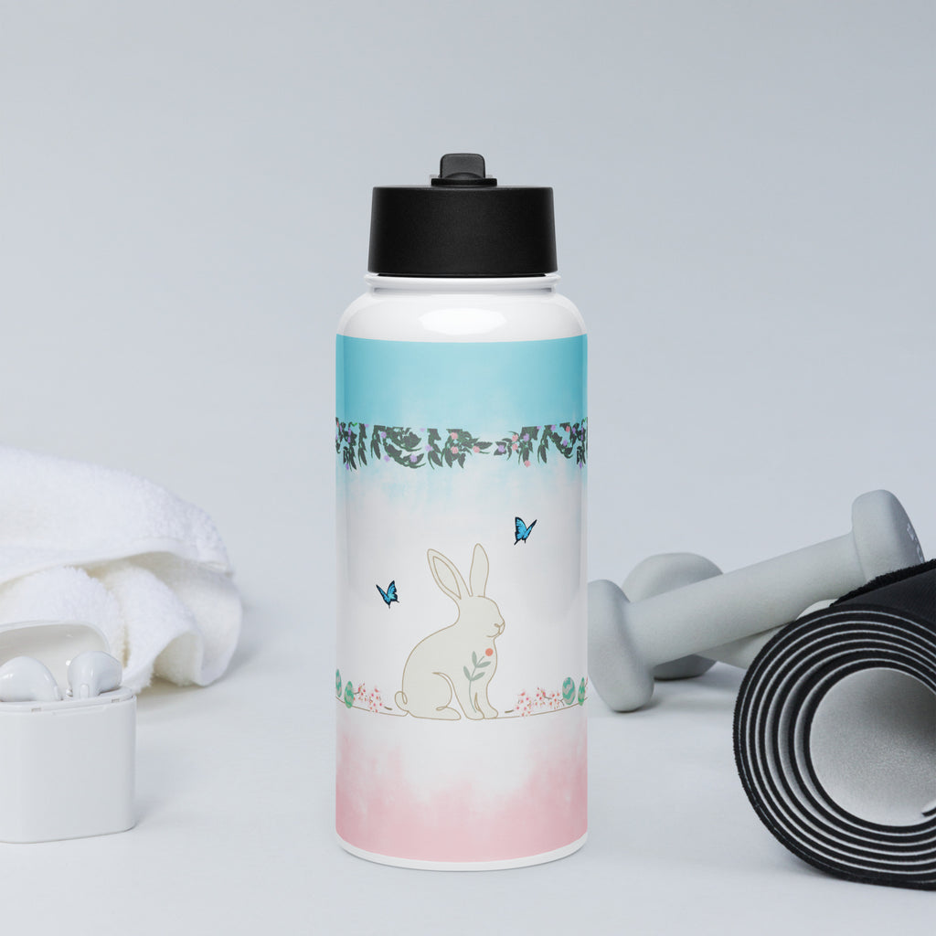 Stainless steel Water Bottle with straw lid- Whimsical bunny and butterfly botanical print
Delicate floral and eucalyptus garland details
32 oz 