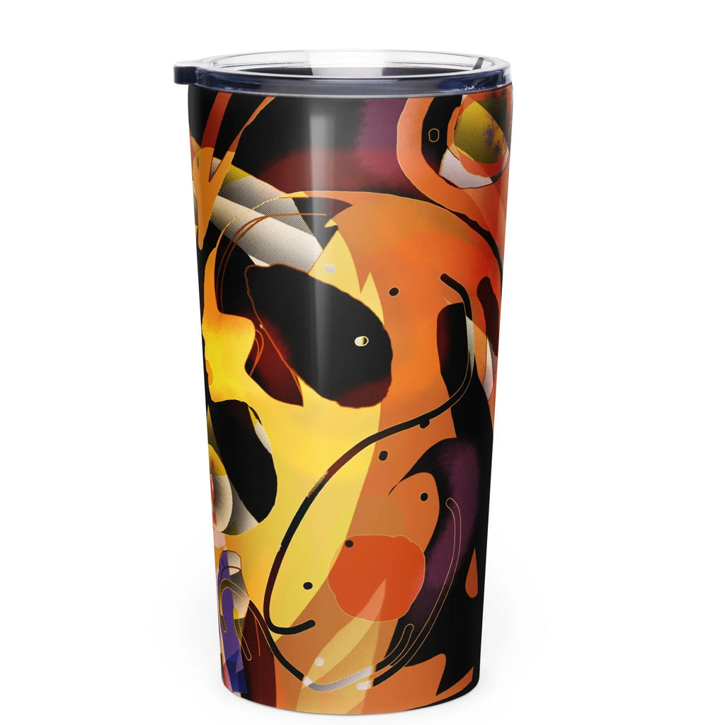 20 oz stainless steel tumbler with abstract orange and black nature-inspired design
