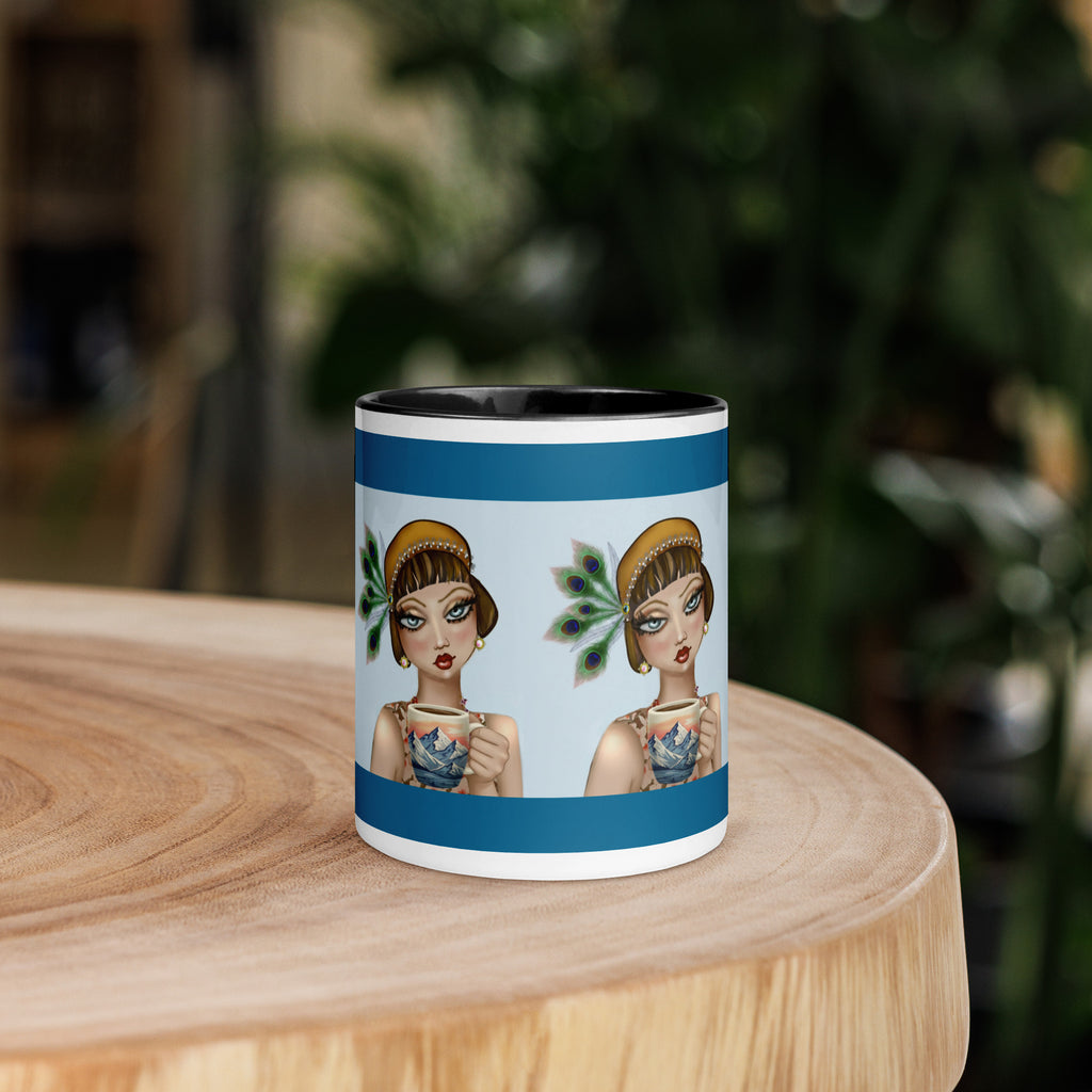 Peacock Elegance Mug - Vintage Glamour Teal & Black -11-oz front view