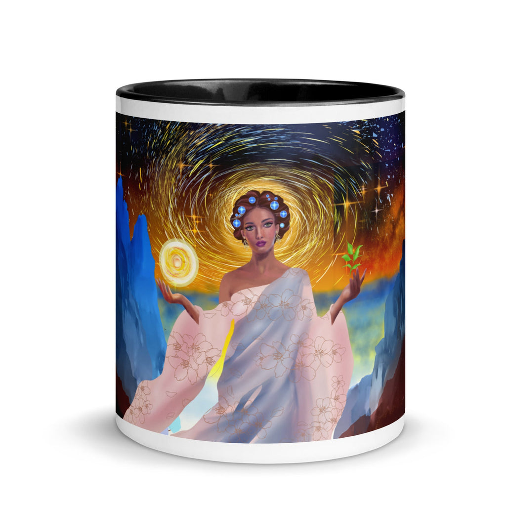 Cosmic Goddess Spiritual Mug - Divine Celestial Woman Ceramic Mug-Black Interior-11-oz-front