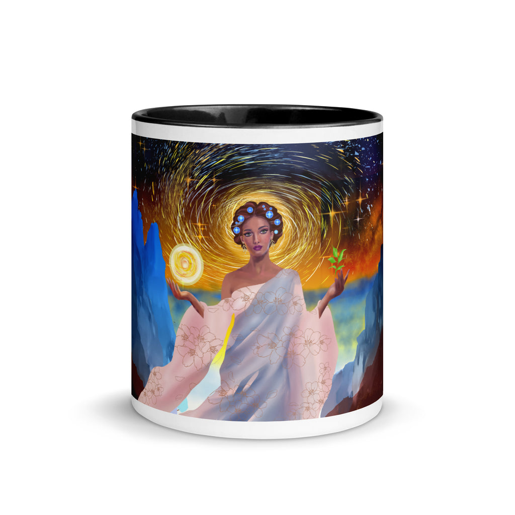 Cosmic Goddess Spiritual Mug - Divine Celestial Woman Ceramic Mug-Black Interior-11-oz-front