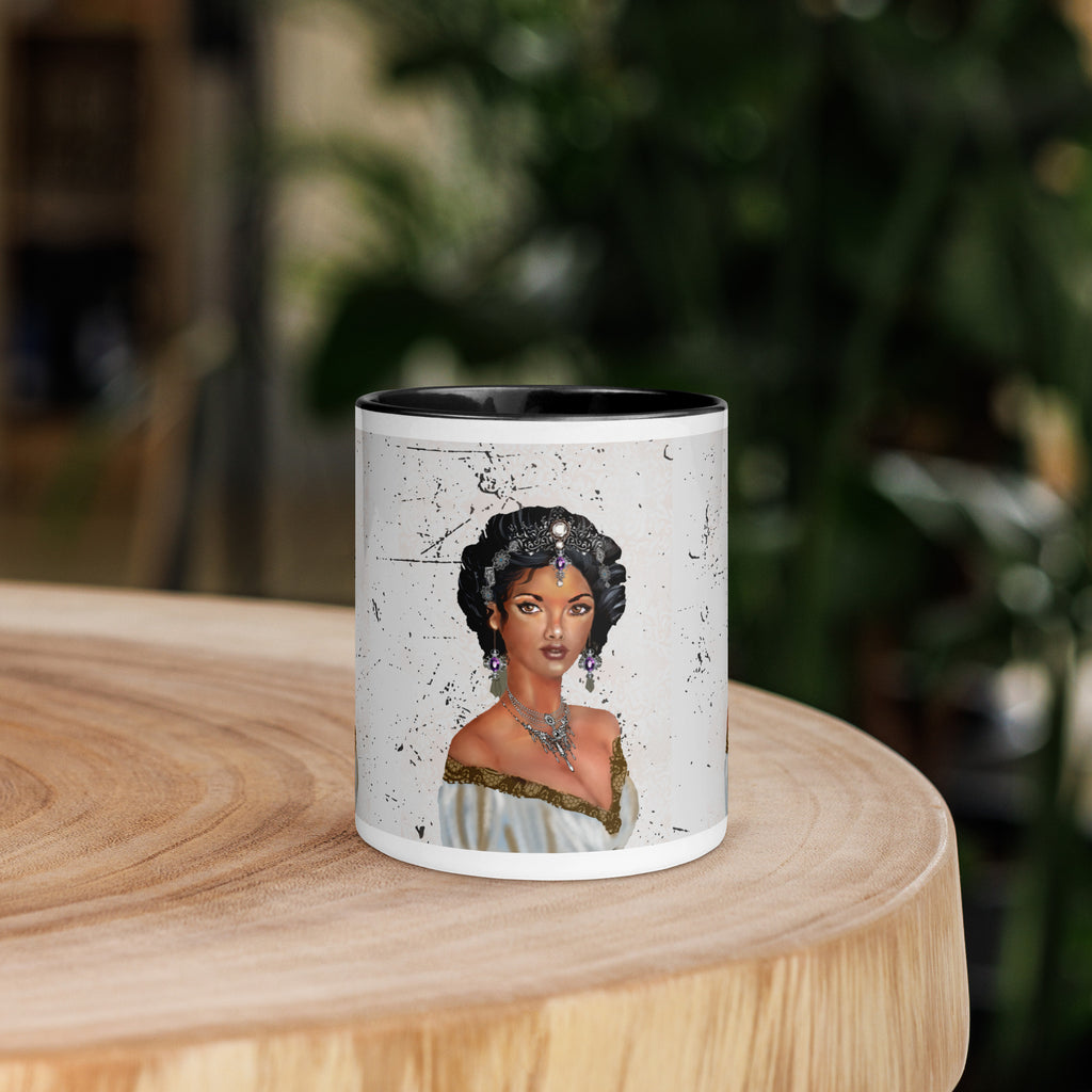 Regency Historical Romance Woman Mug - Elegant Jeweled Portrait Mug-Black interior-11-oz-front