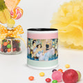 Premium Black Interior -Ceramic mug-Vintage Glamour Ballerina Mug - Art Deco Feathered Tutu Ceramic Mug-Black Interior- elegant vintage ballerina in a jeweled tiara and light blue feathered tutu, set against a beautiful Art Deco pastel background. Set against a black ceramic inside for elegant contrast - 11-oz -front