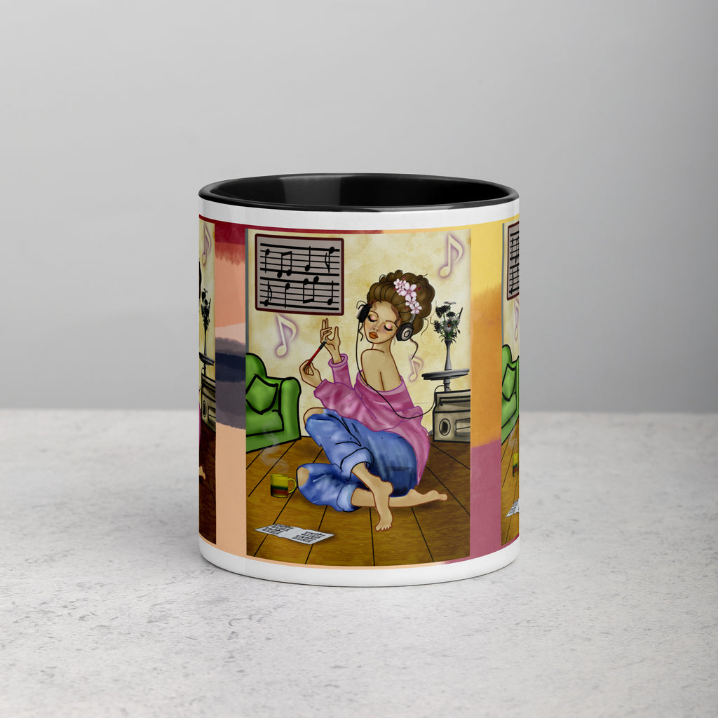 Premium White Ceramic - Coffee Lover Music Moment Mug - Cozy Relaxation Ceramic Mug-Black Interior-11-oz-front