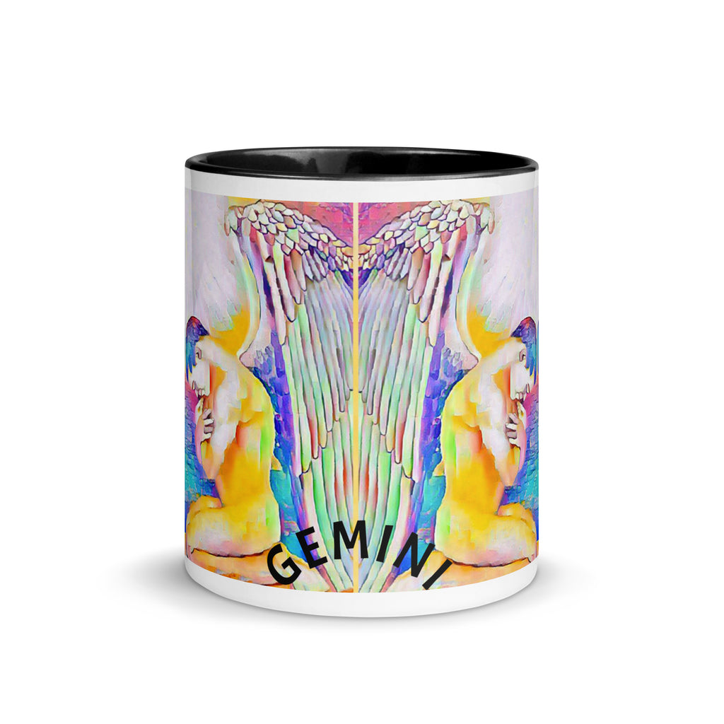 Premium White Ceramic -  Black Interior-Gemini Zodiac Rainbow Twins Mug - Celestial Astrology Ceramic Mug- Black Interior- 11-oz-front