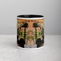 Premium White Ceramic -Mediterranean Garden Courtyard Mug - Italian Village Ceramic Mug- Black Interior-11-oz-front
