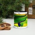 Premium White Ceramic -Abstract Green Yellow Art Mug - Modern Contemporary Ceramic Mug- black Interior- 11-oz-front