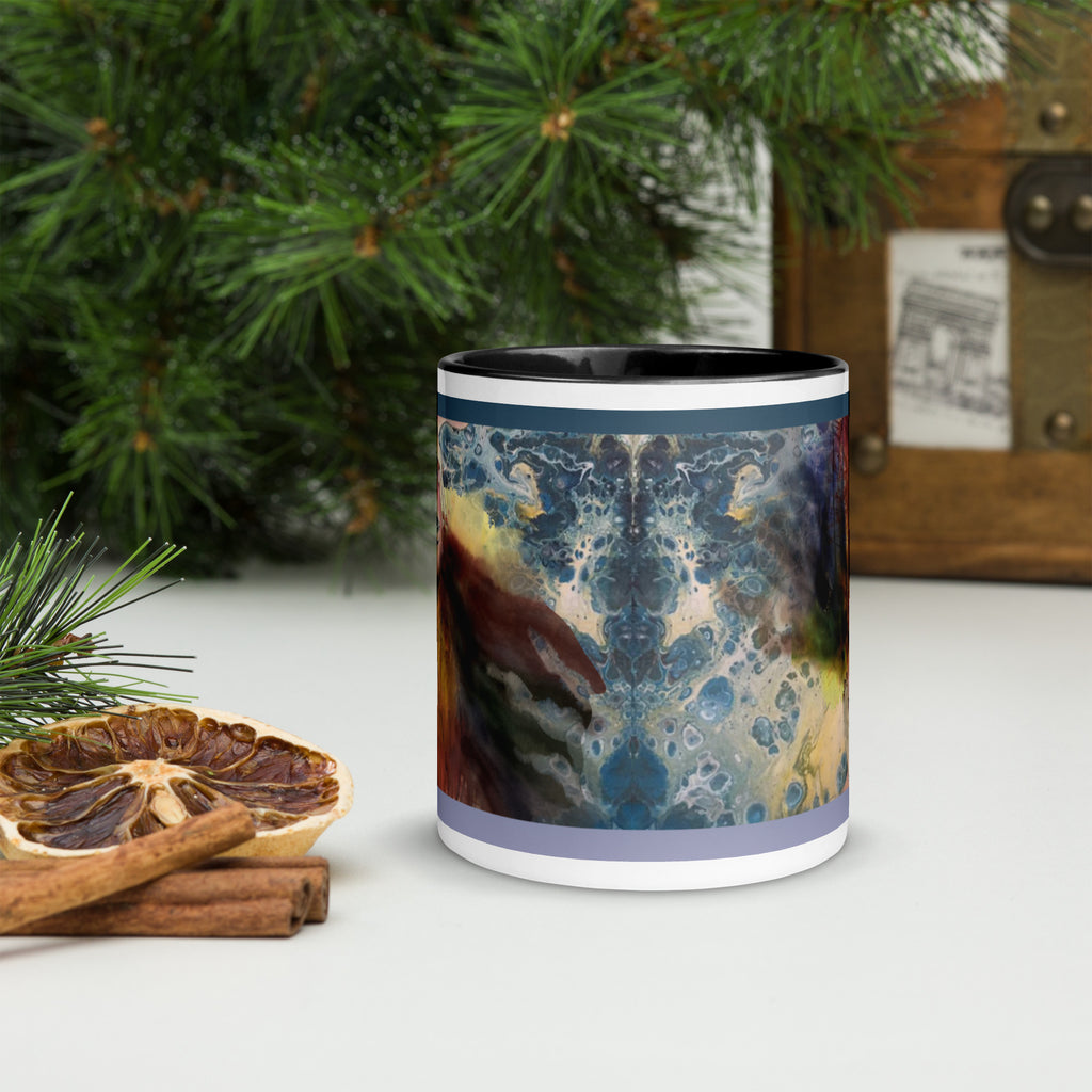 Premium White Ceramic -Underwater Reverie Mug - Flowing Hair & Ocean Art - black interior- 11-oz-front