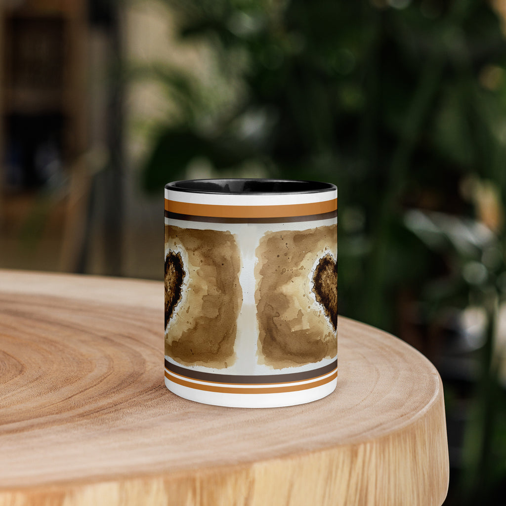 Premium White Ceramic -  Coffee and Tea Stain Heart Mug - Black Interior Coffee Lover Mug -11-oz-front