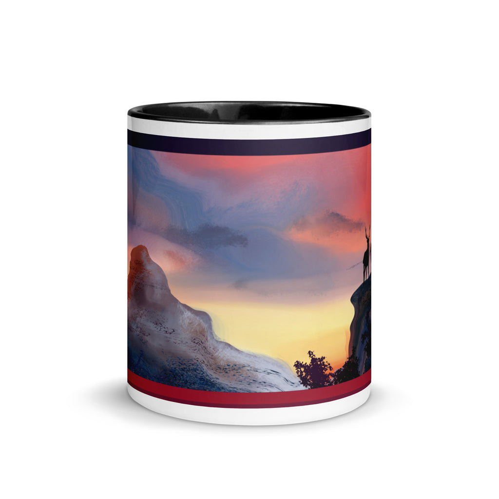 Premium White Ceramic - Deer at Sunset Mug - Black inside- Wildlife Nature Mug-11-oz-front