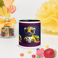 Premium White Ceramic - Black Inside-  Cool Tiger Coffee Mug - Tiger with Fish Mug Black & Purple - 11 oz -front view