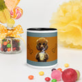 Premium White Ceramic - Black interior- Cool Golden Doodle Mug - Dog with Bone Mug -11-oz front view
