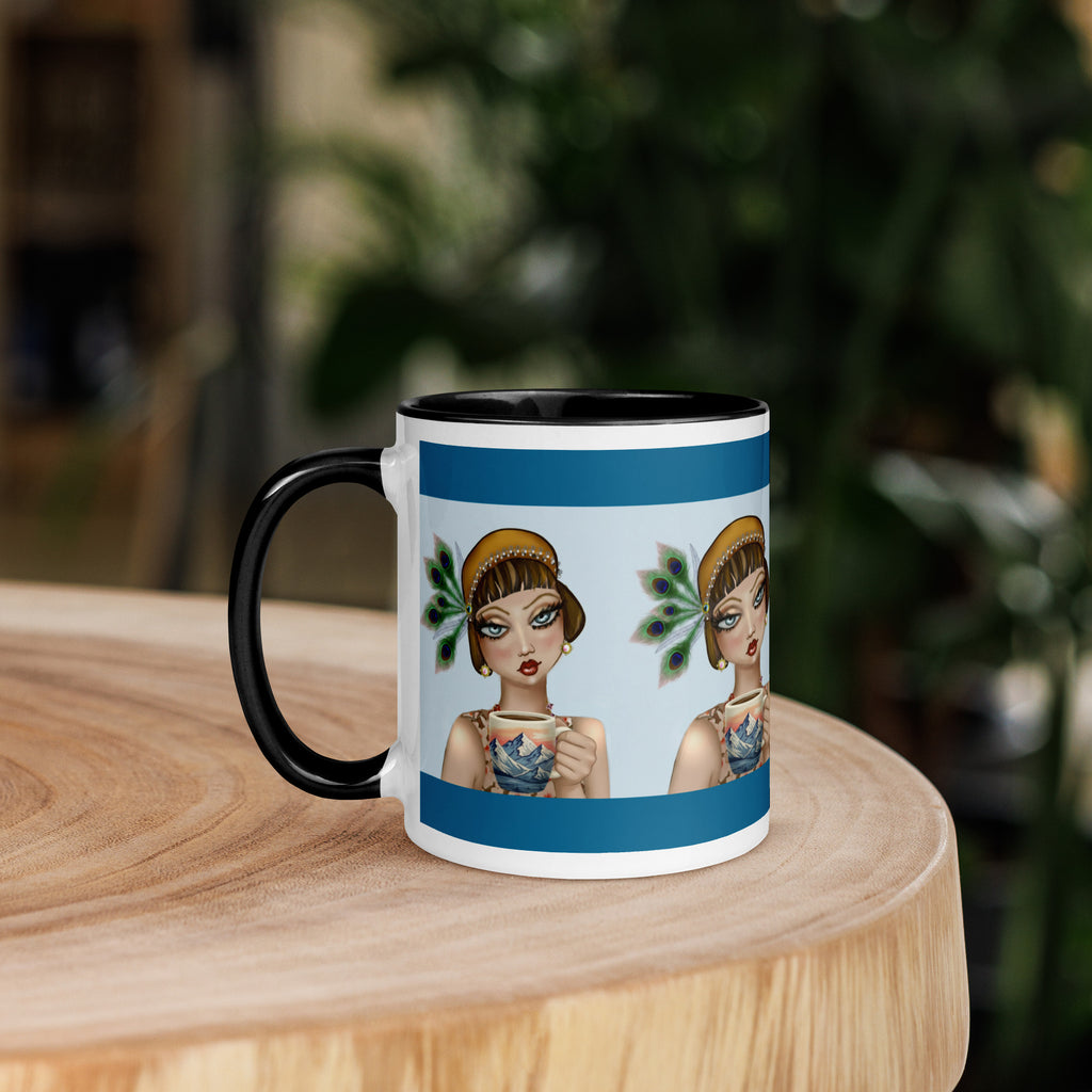 Peacock Elegance Mug - Vintage Glamour Teal & Black - 11-oz- left view