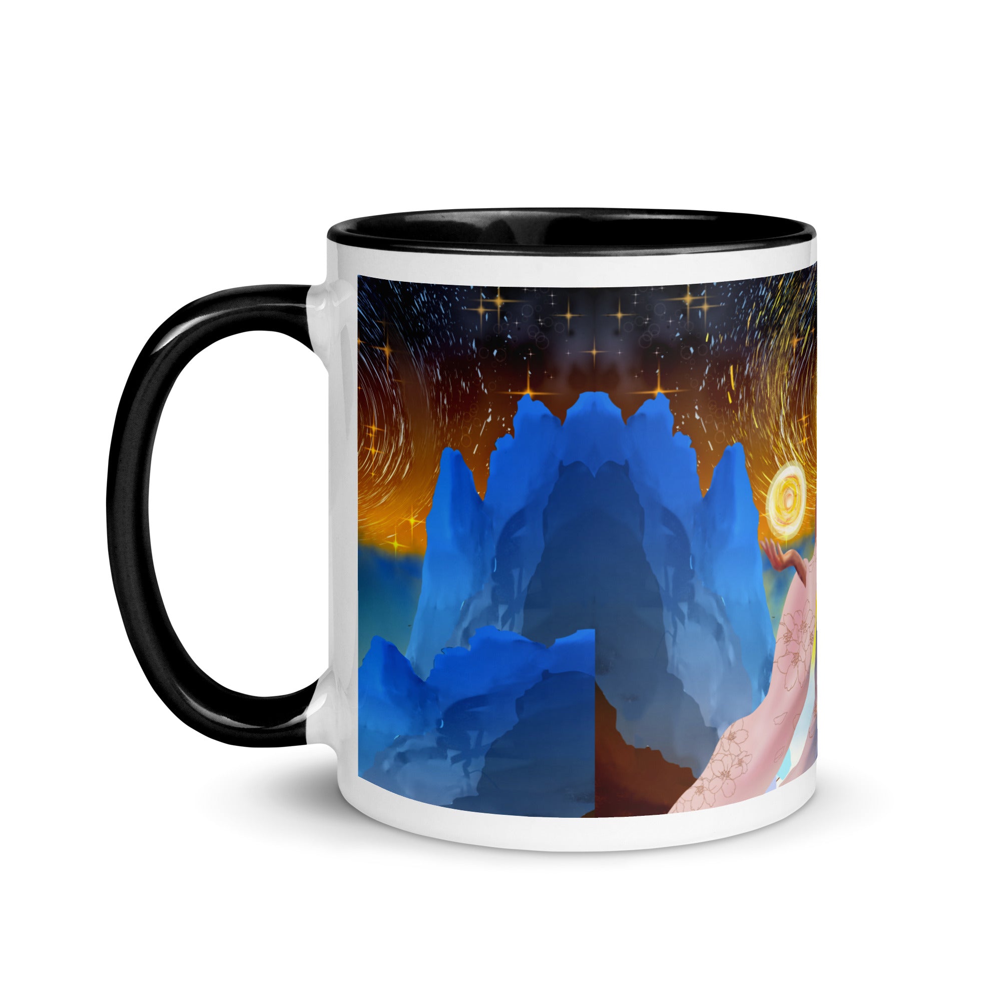 Cosmic Goddess Spiritual Mug - Divine Celestial Woman Ceramic Mug-Black Interior-11-oz-left