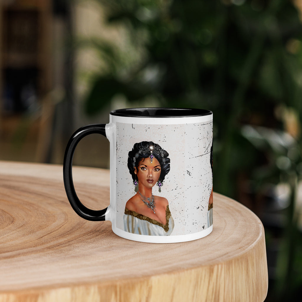 Regency Historical Romance Woman Mug - Elegant Jeweled Portrait Mug-Black interior-11-oz-left