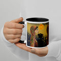 Premium White ceramic with color inside- Mystical Woman with Black Cat Mug - Moonlight Bohemian Ceramic Mug-Black Interior - 11 oz - left view