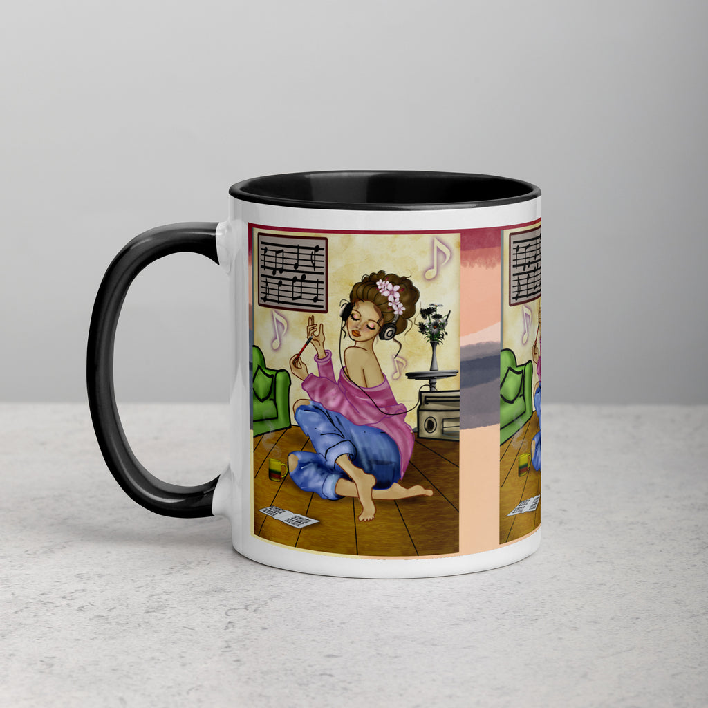 Premium White Ceramic - Coffee Lover Music Moment Mug - Cozy Relaxation Ceramic Mug-Black Interior-15-oz-left