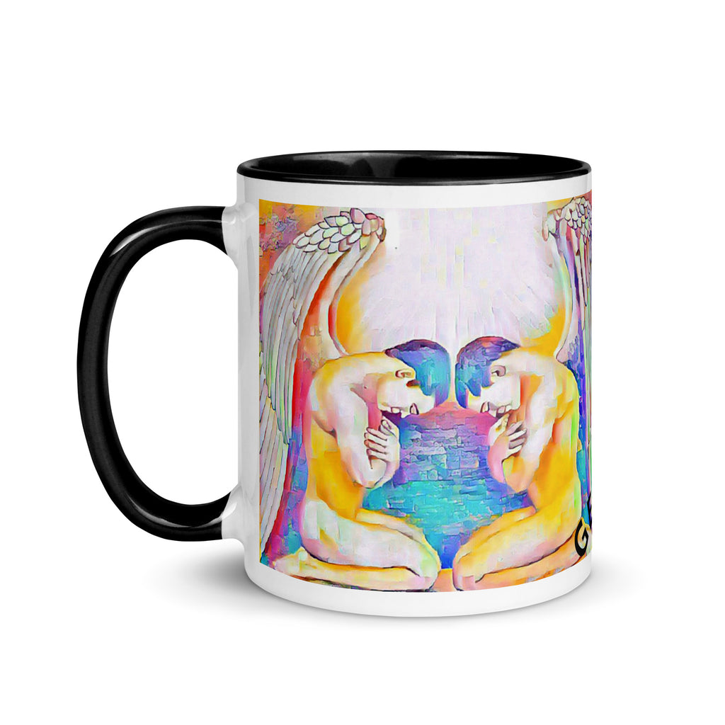 Premium White Ceramic -  Black Interior-Gemini Zodiac Rainbow Twins Mug - Celestial Astrology Ceramic Mug- Black Interior- 11-oz-left