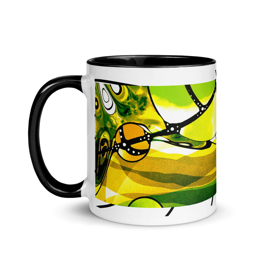 Premium White Ceramic -Abstract Yellow Orange Art Mug - Modern Watercolor Ceramic Mug with Black Inside- 11 oz - left