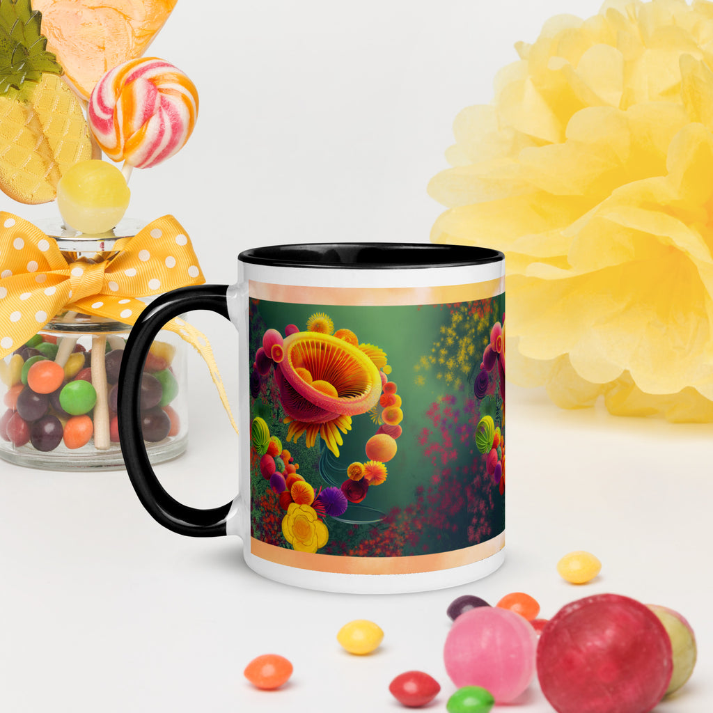 Premium White Ceramic -3D Floral Garden Art Mug - Vibrant Dimensional Flowers Ceramic Mug- Black Interior-11-oz-left