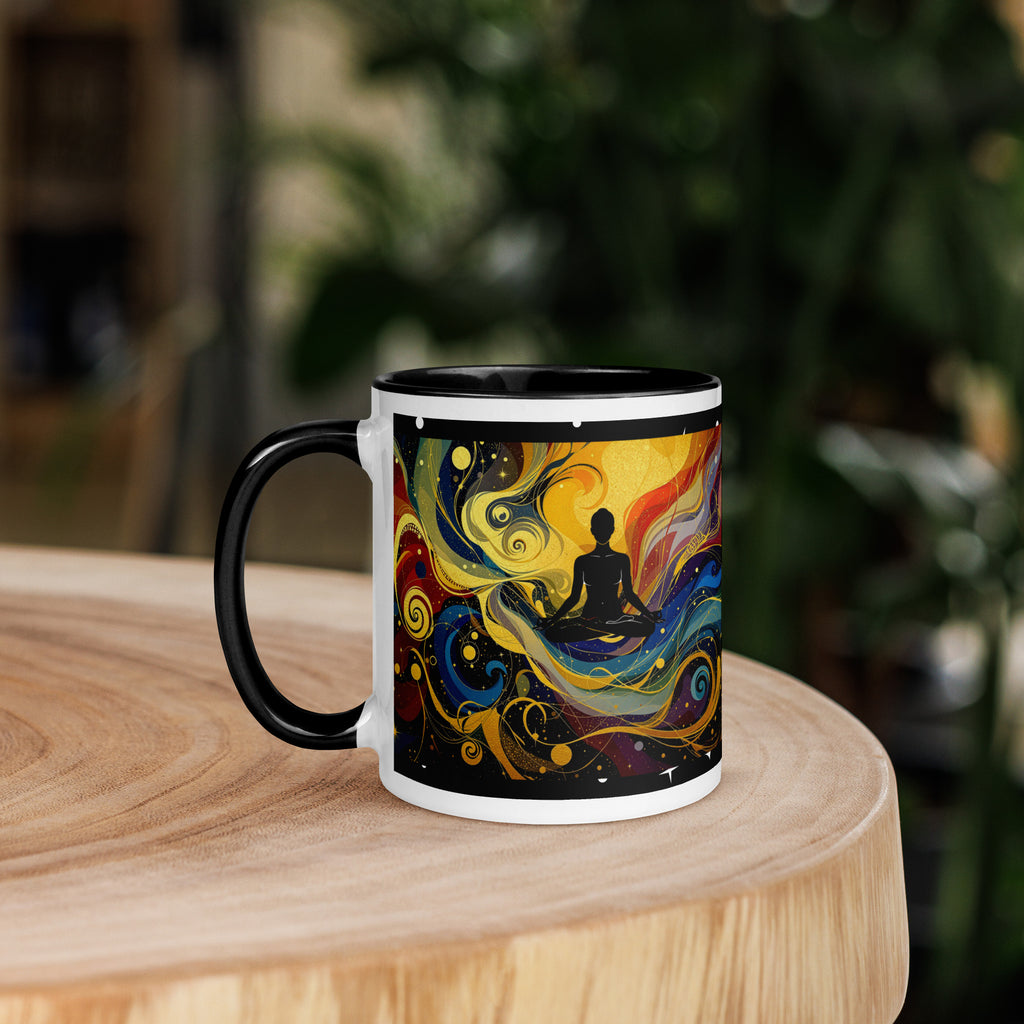 Premium White Ceramic -Cosmic Meditation Mug with Black Inside - Mindfulness Coffee Cup-11-oz-left