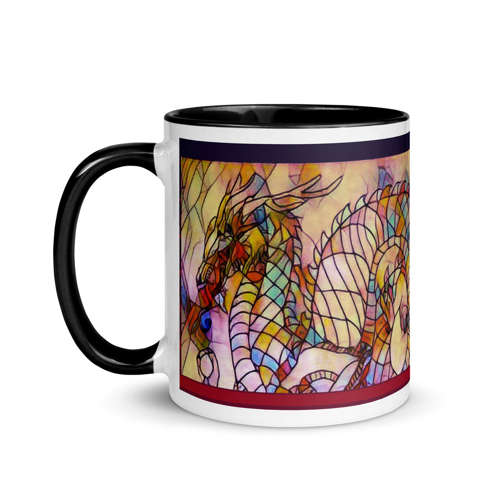 Premium White Ceramic - Stained Glass Dragon Mug - Black Interior Fantasy Mug - 11 - oz - left