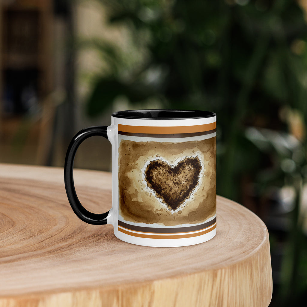 Premium White Ceramic -  Coffee and Tea Stain Heart Mug - Black Interior Coffee Lover Mug -11-oz-left