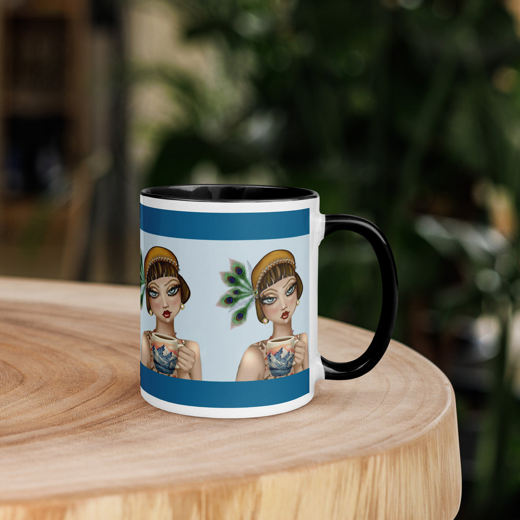 Peacock Elegance Mug - Vintage Glamour Teal & Black - 11-oz right view