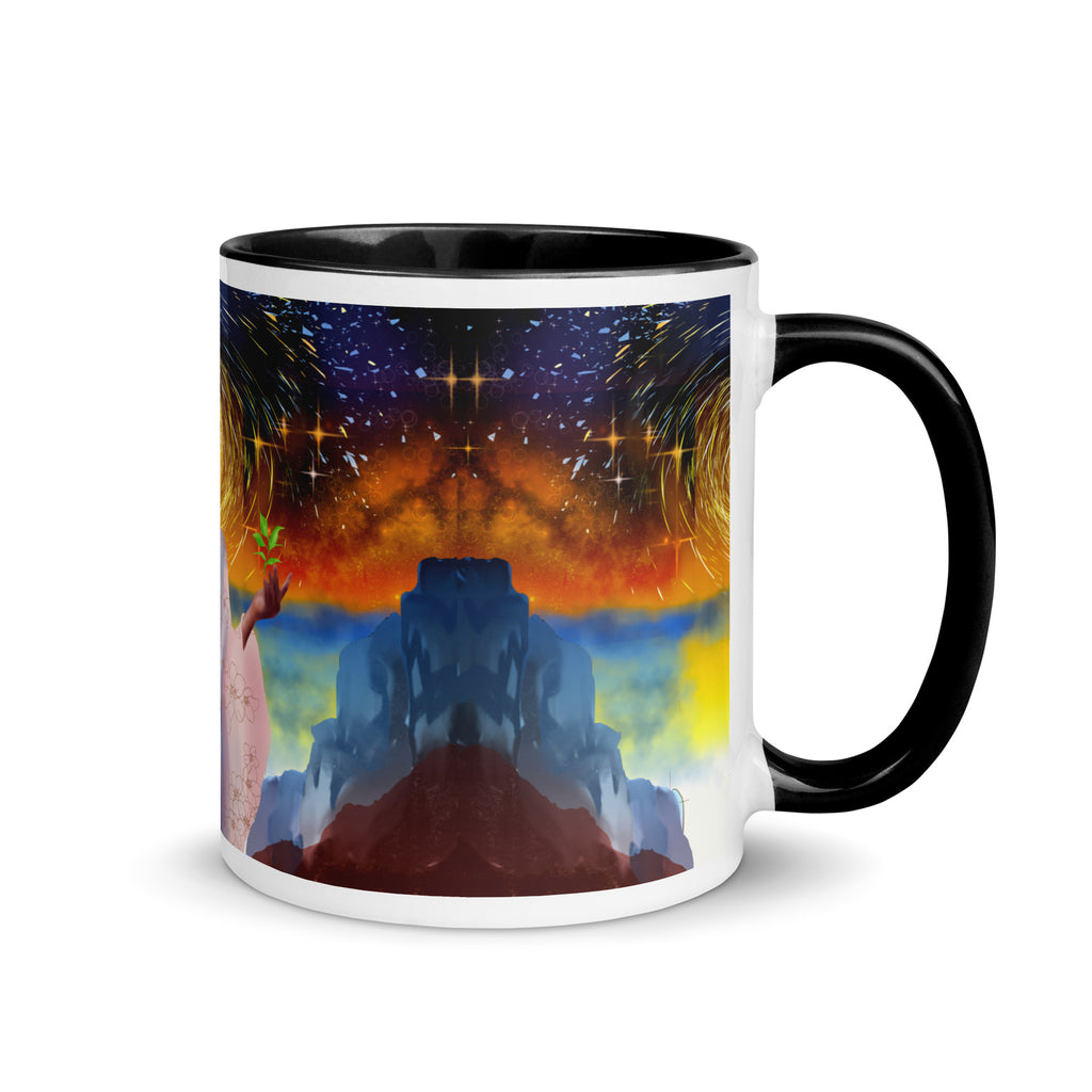 Cosmic Goddess Spiritual Mug - Divine Celestial Woman Ceramic Mug-Black Interior-11-oz-right