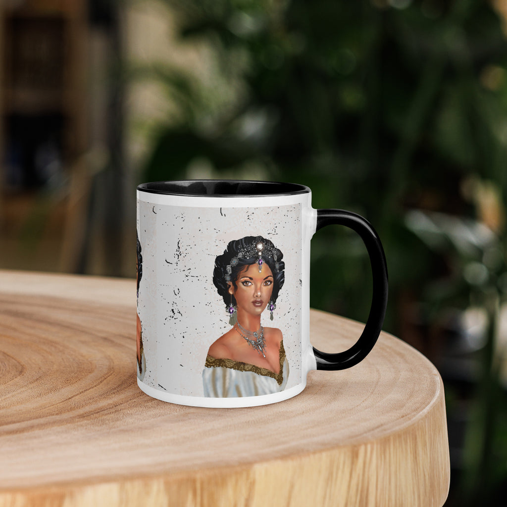 Regency Historical Romance Woman Mug - Elegant Jeweled Portrait Mug-Black interior-11-oz-right