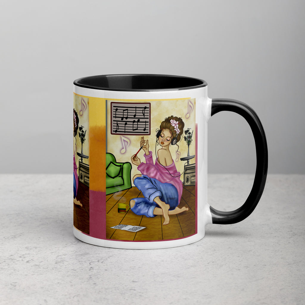 Premium White Ceramic - Coffee Lover Music Moment Mug - Cozy Relaxation Ceramic Mug-Black Interior-15-oz-right