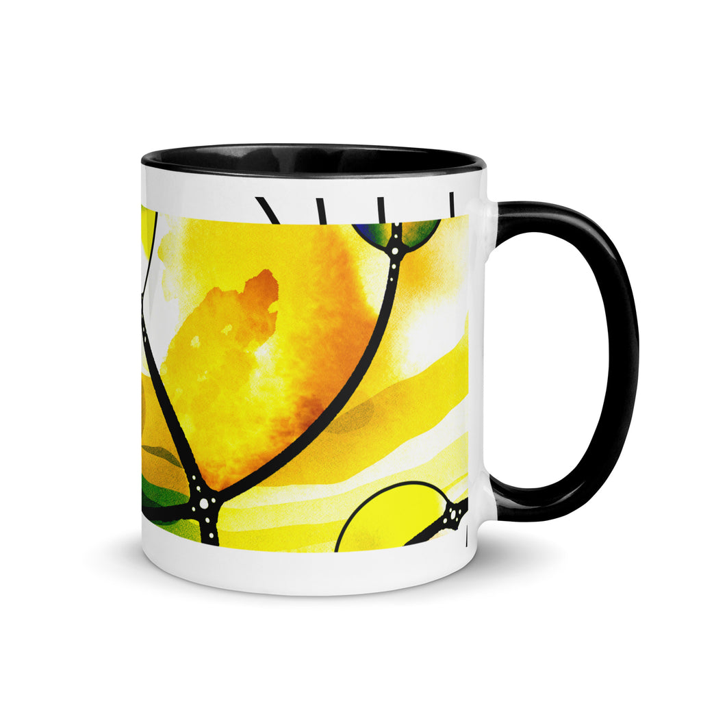 Premium White Ceramic -Abstract Yellow Orange Art Mug - Modern Watercolor Ceramic Mug with Black Inside- 11 oz - right