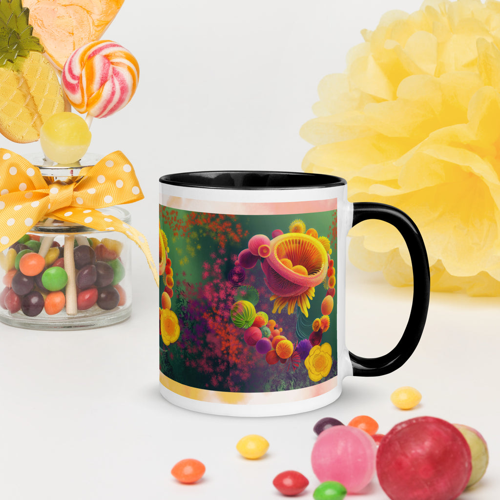 Premium White Ceramic -3D Floral Garden Art Mug - Vibrant Dimensional Flowers Ceramic Mug- Black Interior-11-oz-right