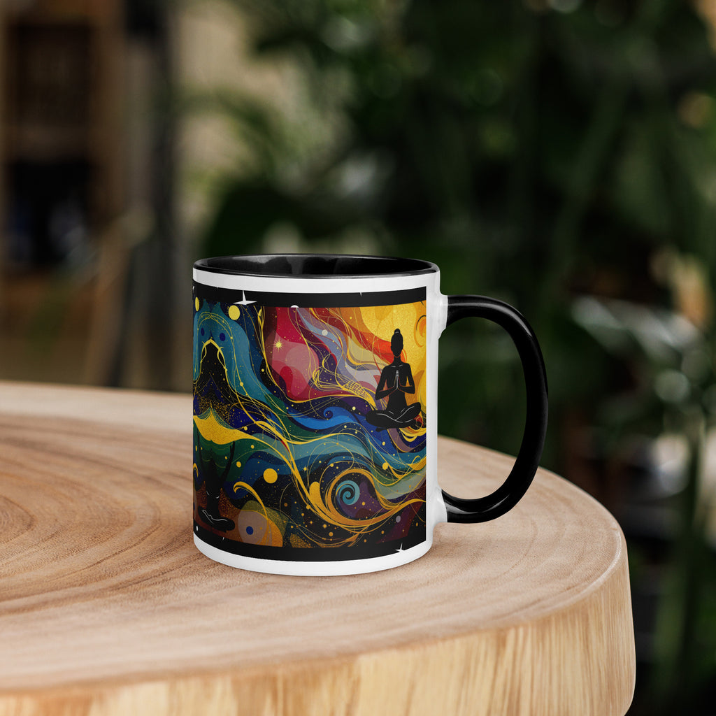 Premium White Ceramic -Cosmic Meditation Mug with Black Inside - Mindfulness Coffee Cup-11-oz-right