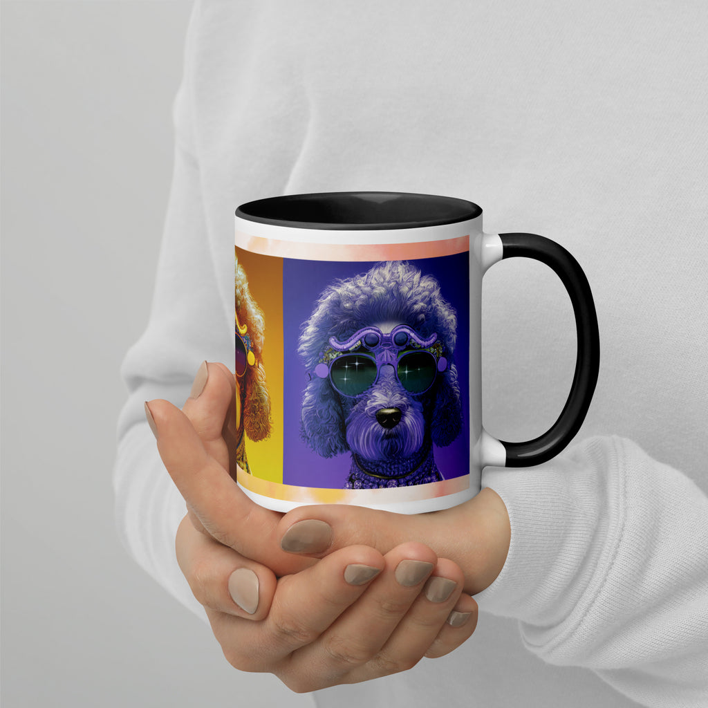 Premium White Ceramic -  Stylish Poodles with Sunglasses Mug - Black Ceramic Dog Mug  - 11-oz-right