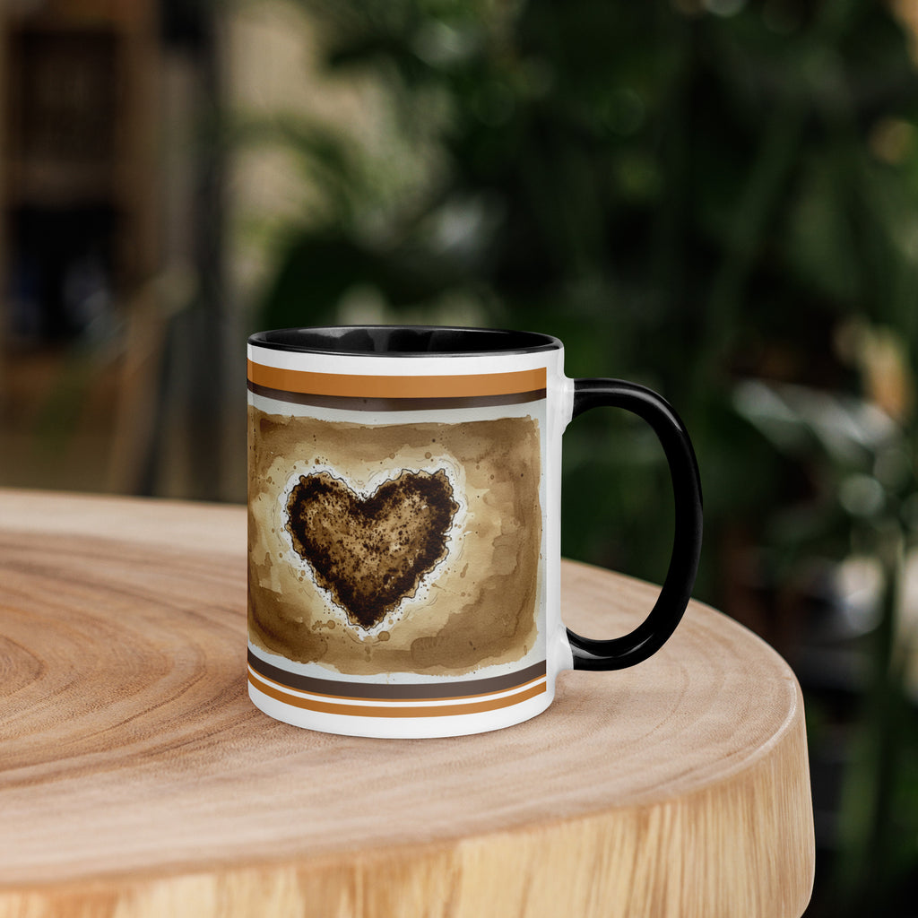 Premium White Ceramic -  Coffee and Tea Stain Heart Mug - Black Interior Coffee Lover Mug -11-oz-right