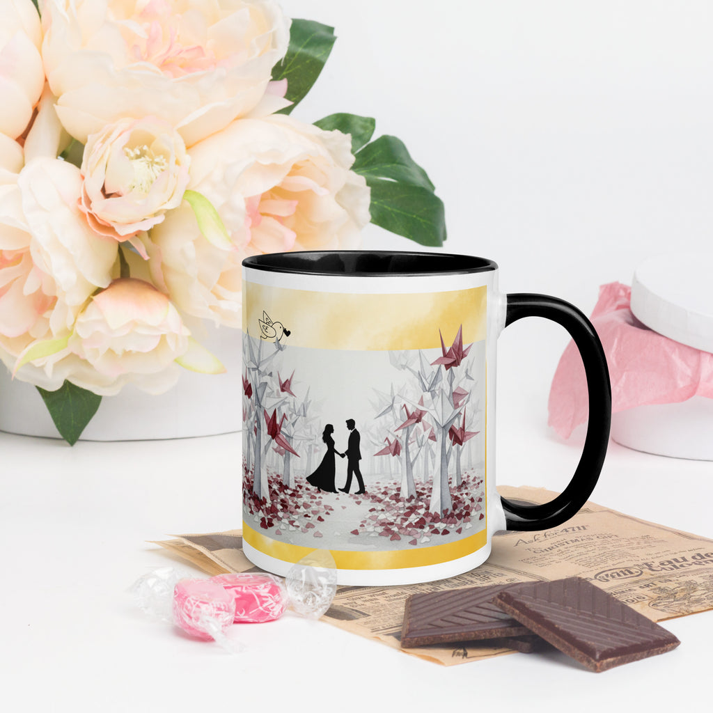 Premium White Ceramic - Romantic Origami Cranes Mug - Black Interior Love Mug - 11-oz-right