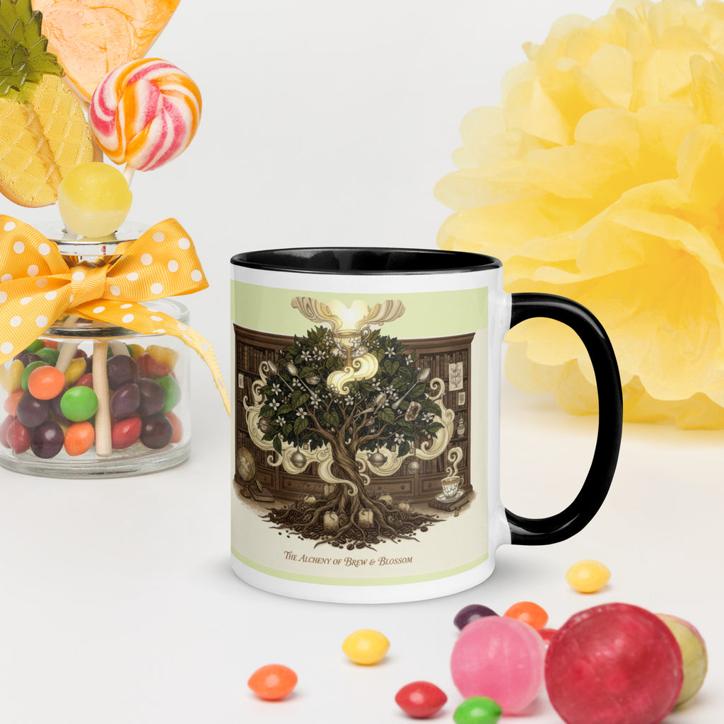 ProductPremium white ceramic - Alchemy of Brew & Blossom Mug with black inside - 11 oz - right