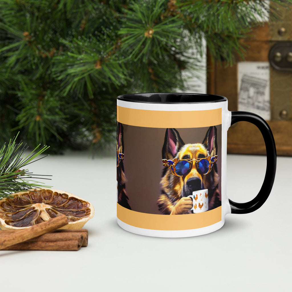 Premium White Ceramic - Black Inside- Cool German Shepherd Coffee Mug - Dog with Chicken Mug -11 oz - right view