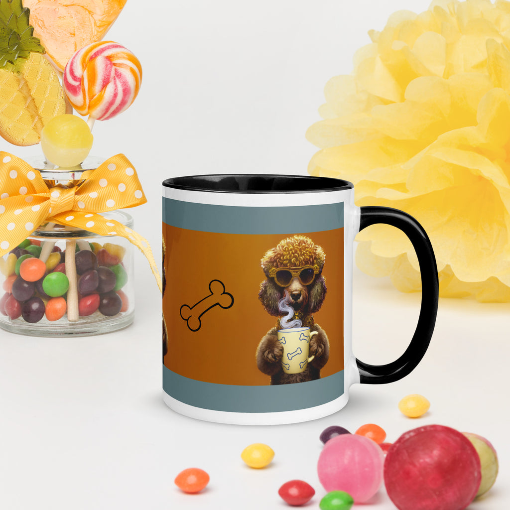 Premium White Ceramic - Black interior- Cool Golden Doodle Mug - Dog with Bone Mug -11-oz right view
