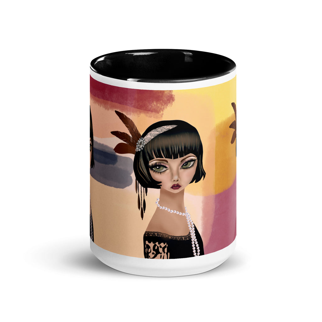 Coffee Companions Mug - Vintage Art Deco Black & Multicolor - 15-oz front view