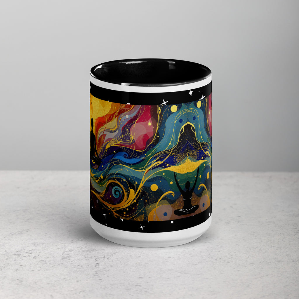 Premium White Ceramic -Cosmic Meditation Mug with Black Inside - Mindfulness Coffee Cup-15-oz-front
