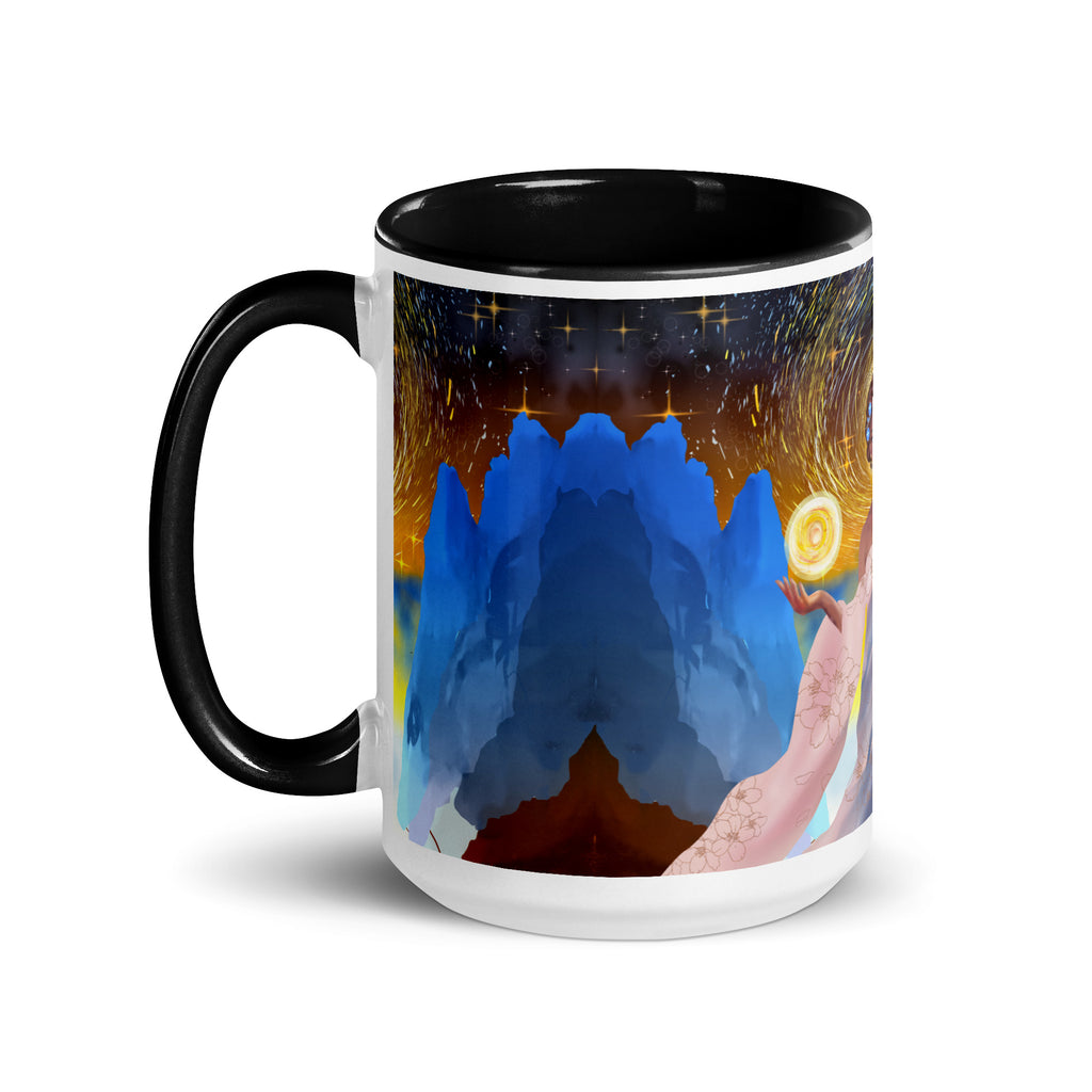 Cosmic Goddess Spiritual Mug - Divine Celestial Woman Ceramic Mug-Black Interior-15-oz-left