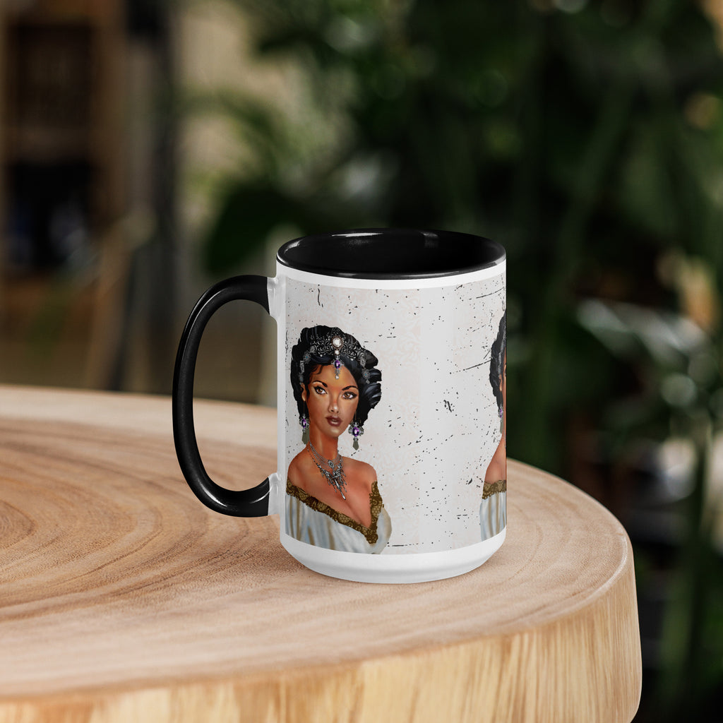Regency Historical Romance Woman Mug - Elegant Jeweled Portrait Mug-Black interior-15-oz-left