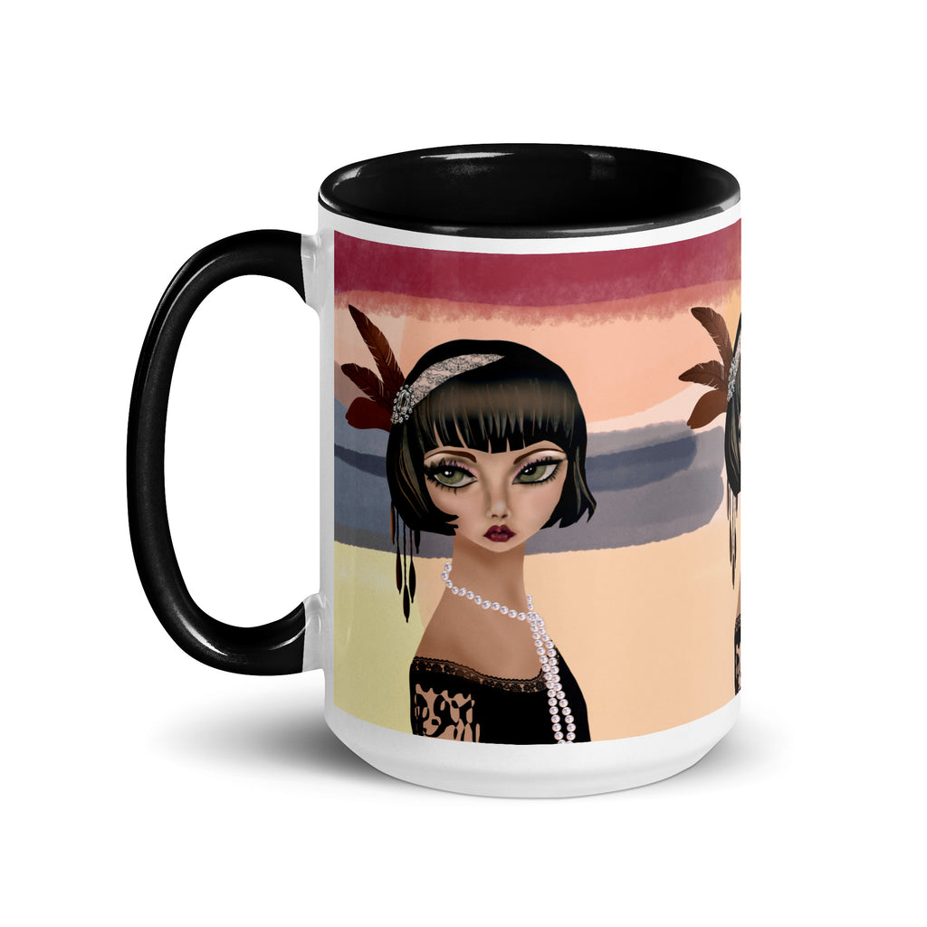 Coffee Companions Mug - Vintage Art Deco Black & Multicolor - 15-oz left view