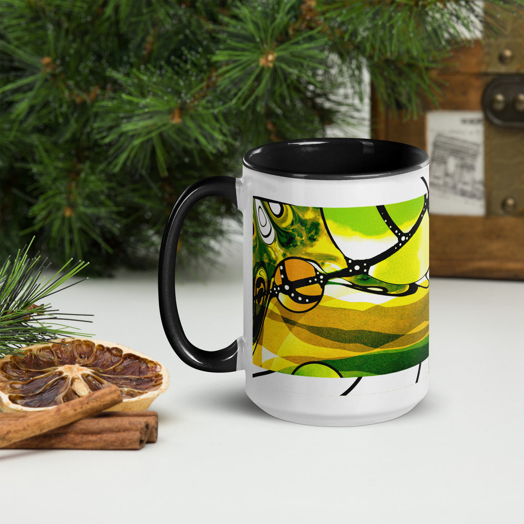 Premium White Ceramic -Abstract Yellow Orange Art Mug - Modern Watercolor Ceramic Mug with Black Inside- 15 oz - left