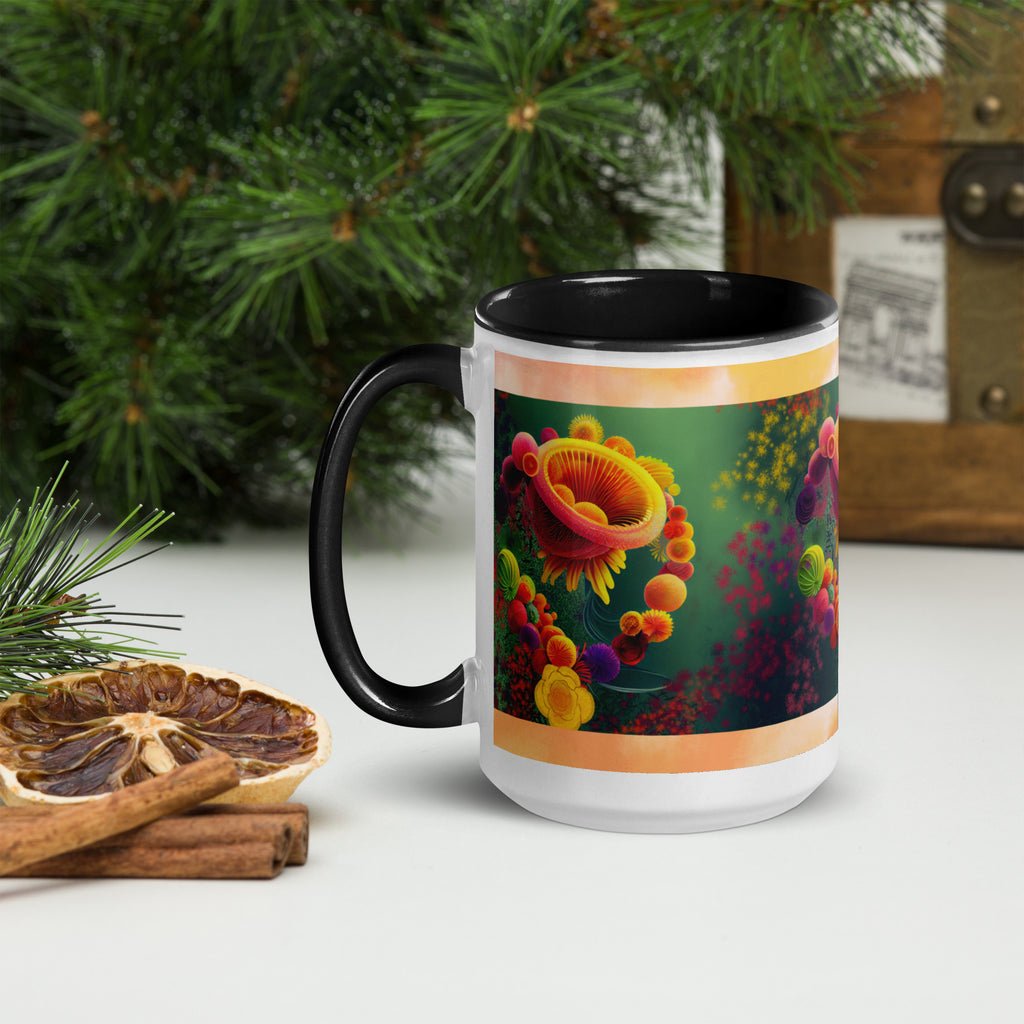 Premium White Ceramic -3D Floral Garden Art Mug - Vibrant Dimensional Flowers Ceramic Mug- Black Interior-15-oz-left
