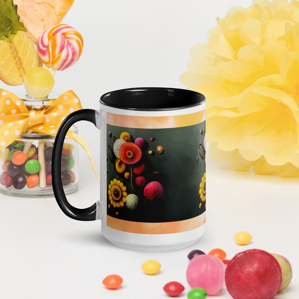 Premium White Ceramic -Paper Art Floral Mug - Black Interior Ceramic Art Mug - 15-oz-left